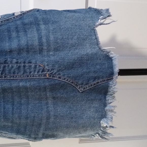 💙Free People💙 - Blue Denim Distressed Frayed Hem Overall Dress - Picture 8 of 15